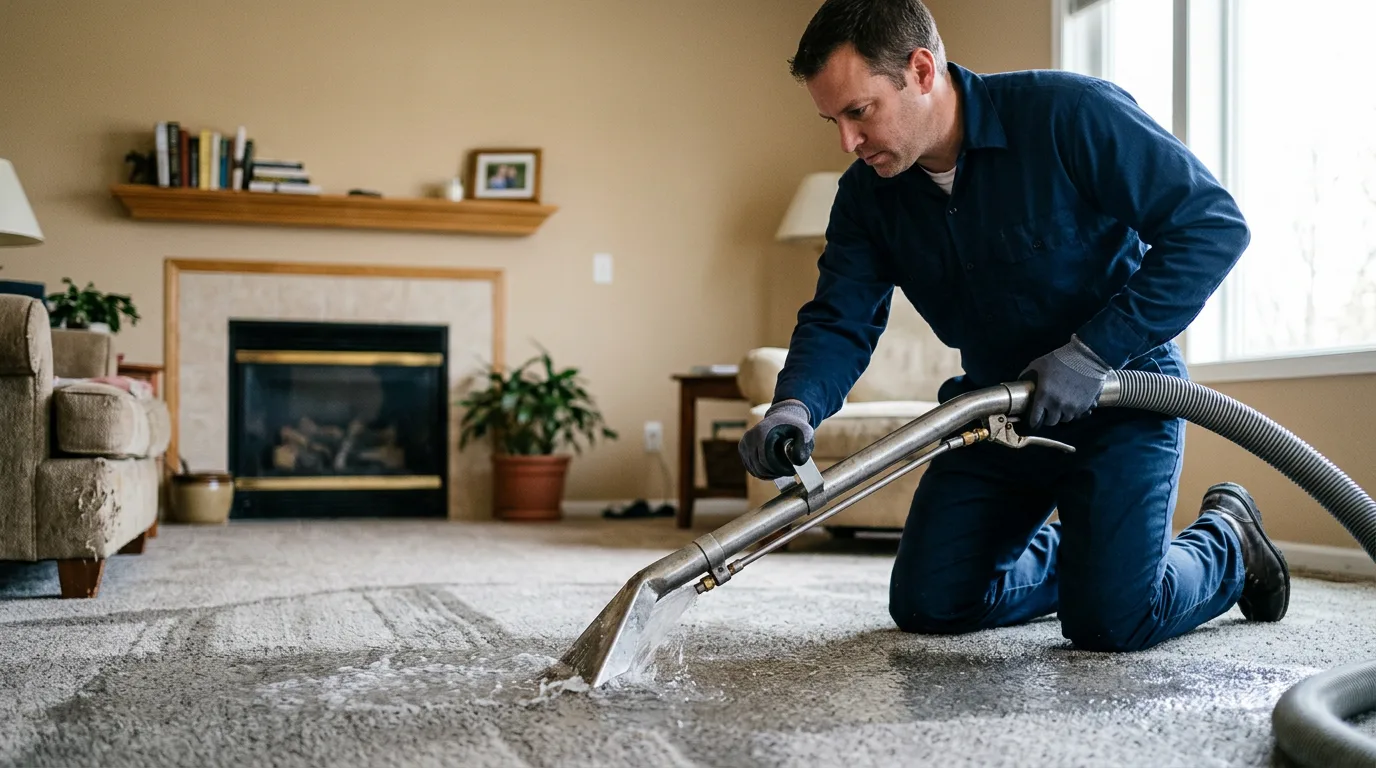 Water damage restoration technician working near Metropolis, IL